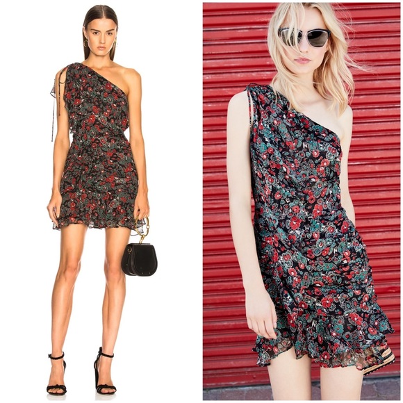 Veronica Beard Dresses & Skirts - NWT Veronica Beard Ruched Floral Ruffled One Shoulder Mini Dress